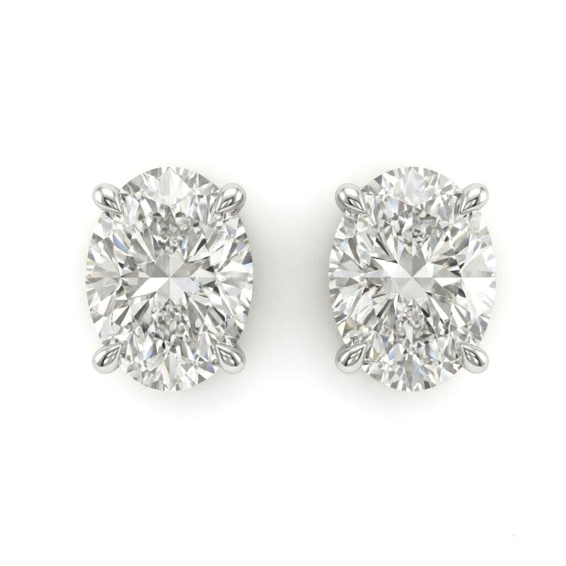 White Gold Oval Cut Diamond Stud Earrings With Four Prong Setting