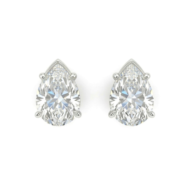 White Gold Pear Cut Diamond Stud Earrings With Four Prong Setting