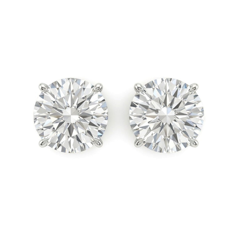 White Gold Round Cut Diamond Stud Earrings With Four Prong Setting