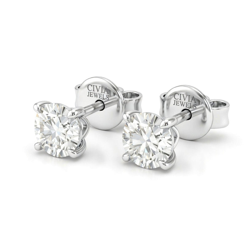White Gold Round Cut Diamond Stud Earrings With Four Prong Setting