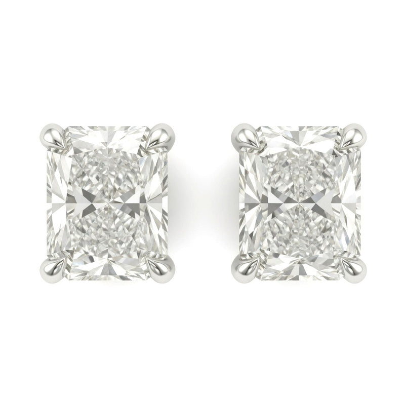 White Gold Radiant Cut Diamond Stud Earrings With Four Prong Setting