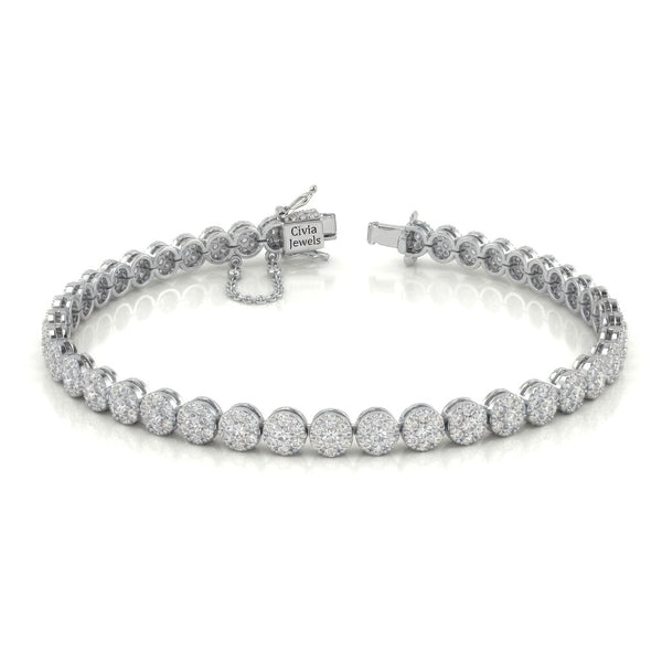 White Gold Auravexa Diamond Tennis Bracelet With Round Cluster Link Design And Box Clasp Closure
