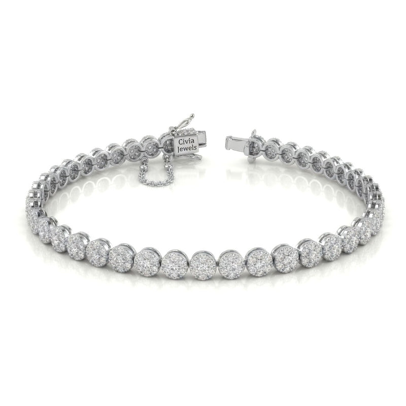 White Gold Auravexa Diamond Tennis Bracelet With Round Cluster Link Design And Box Clasp Closure