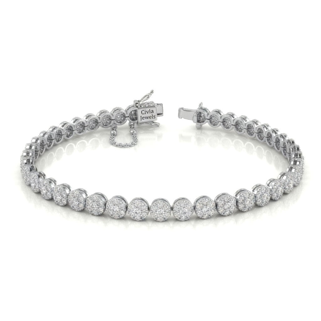 White Gold Auravexa Diamond Tennis Bracelet With Round Cluster Link Design And Box Clasp Closure