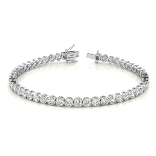 White Gold Velorique Diamond Tennis Bracelet With Bezel Set Round Link Design And Box Clasp Closure