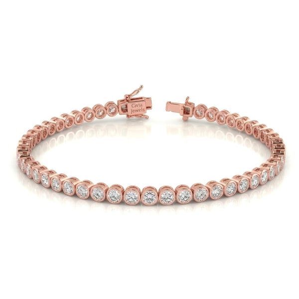 Rose Gold Velorique Diamond Tennis Bracelet With Bezel Set Round Link Design And Box Clasp Closure