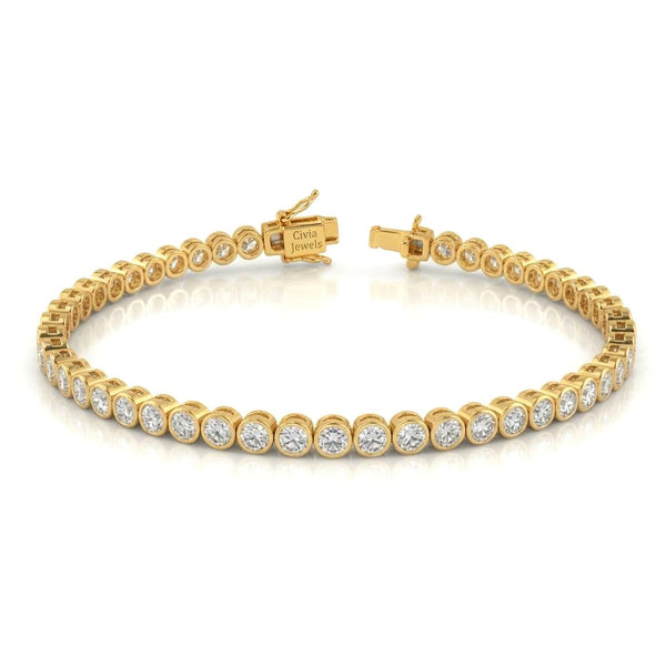 Yellow Gold Velorique Diamond Tennis Bracelet With Bezel Set Round Link Design And Box Clasp Closure