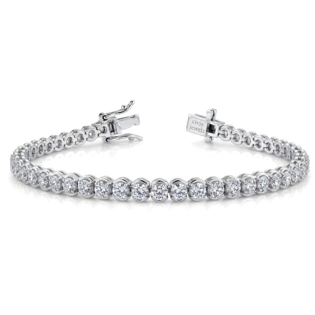 White Gold Auravelle Diamond Tennis Bracelet With Round Prong Link Design And Box Clasp Closure
