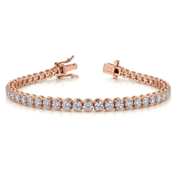 Rose Gold Auravelle Diamond Tennis Bracelet With Round Prong Link Design And Box Clasp Closure