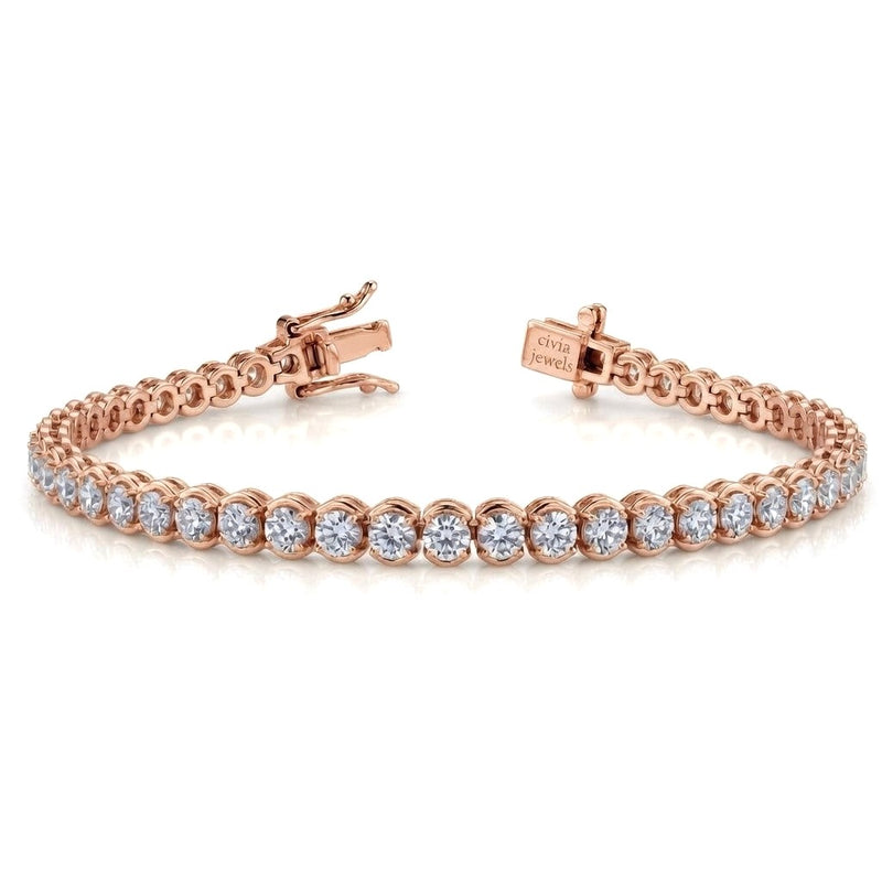 Rose Gold Auravelle Diamond Tennis Bracelet With Round Prong Link Design And Box Clasp Closure