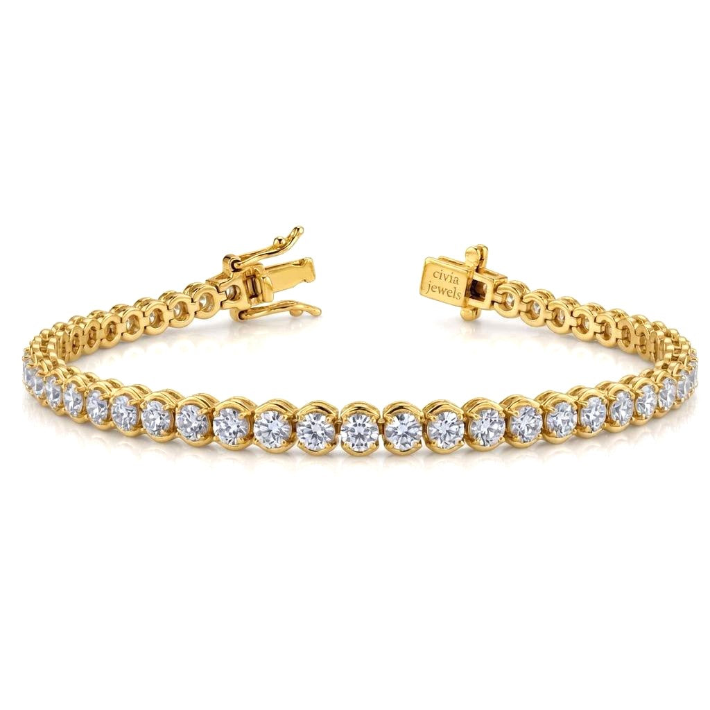 Yellow Gold Auravelle Diamond Tennis Bracelet With Round Prong Link Design And Box Clasp Closure