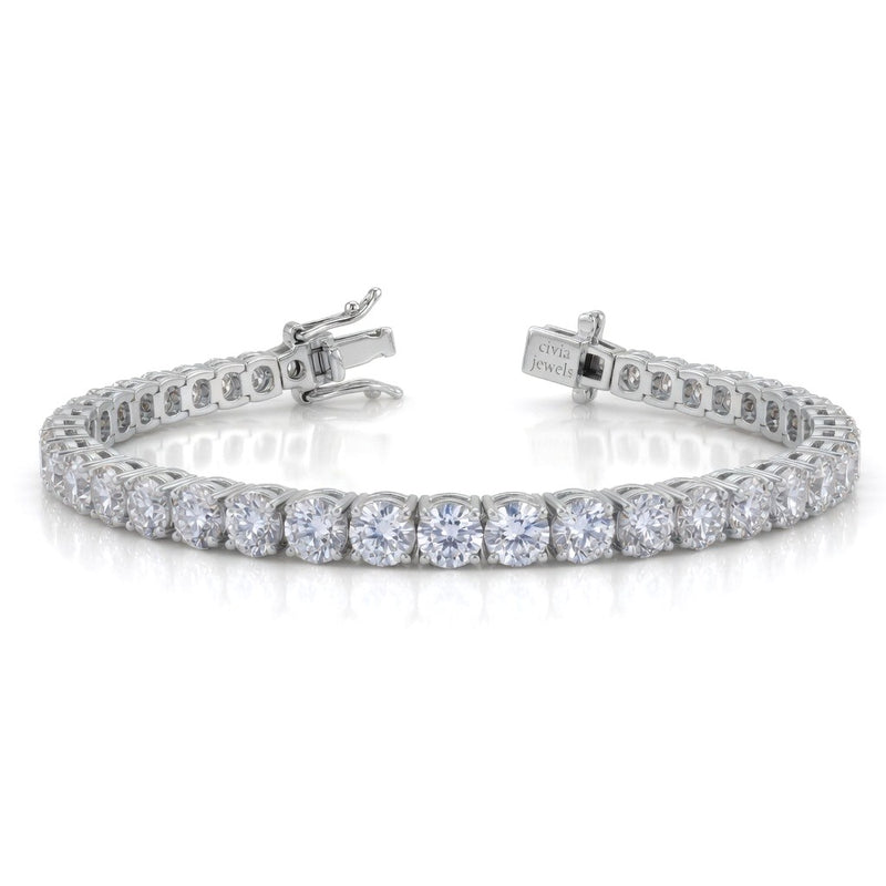 White Gold Veltrique Diamond Tennis Bracelet With Four Prong Round Link Design And Box Clasp Closure