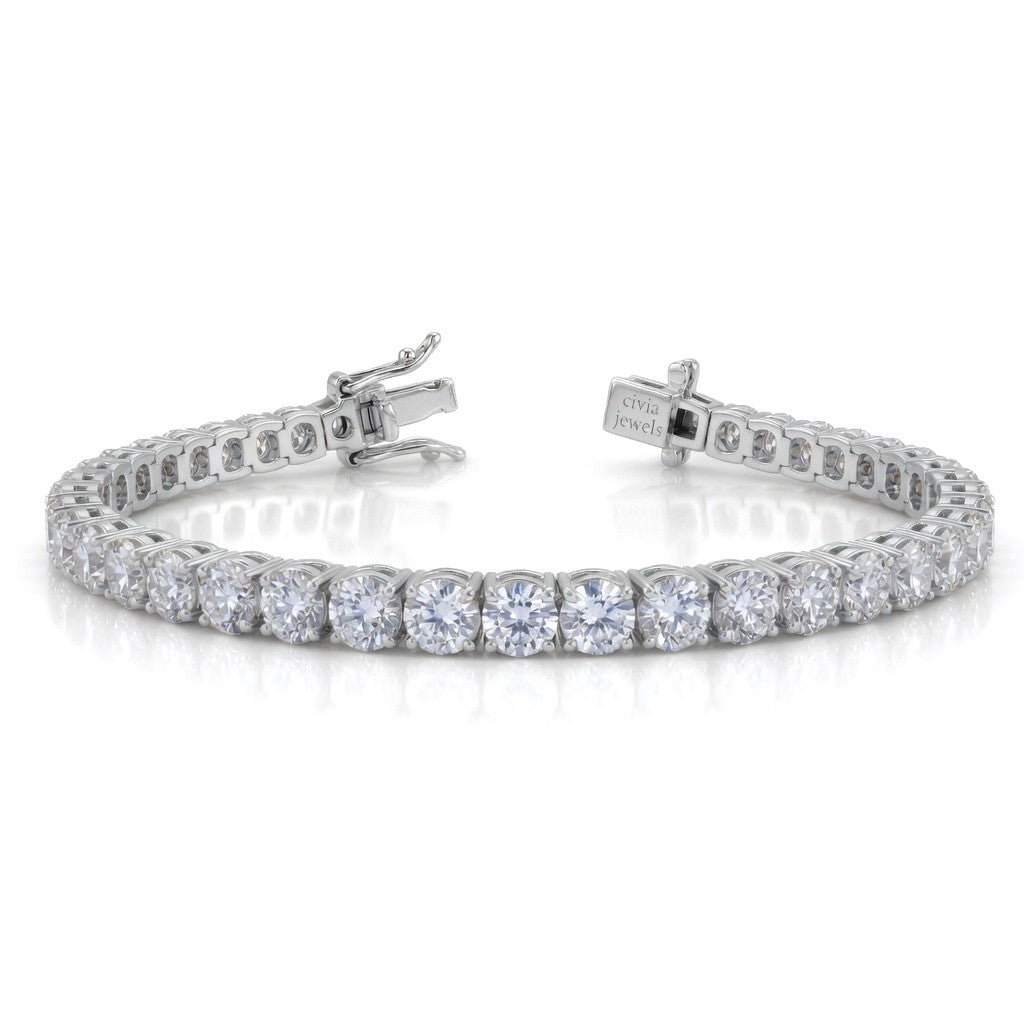 White Gold Veltrique Diamond Tennis Bracelet With Four Prong Round Link Design And Box Clasp Closure