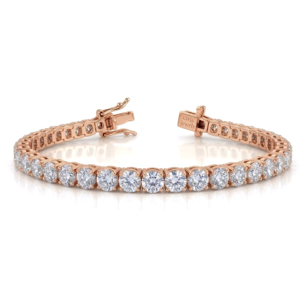 Rose Gold Veltrique Diamond Tennis Bracelet With Four Prong Round Link Design And Box Clasp Closure