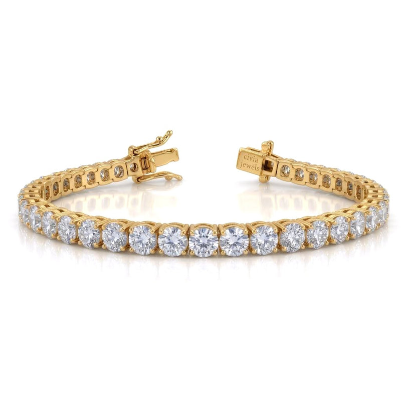 Yellow Gold Veltrique Diamond Tennis Bracelet With Four Prong Round Link Design And Box Clasp Closure