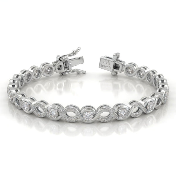 White Gold Infynora Diamond Tennis Bracelet With Infinity Link Design And Box Clasp Closure