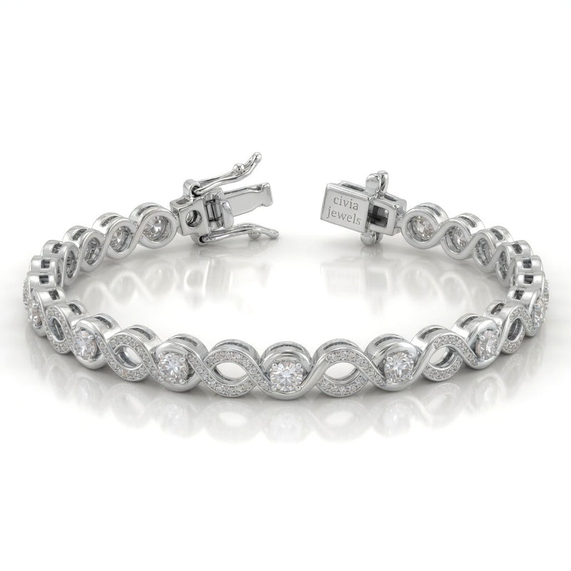 White Gold Infynora Diamond Tennis Bracelet With Infinity Link Design And Box Clasp Closure