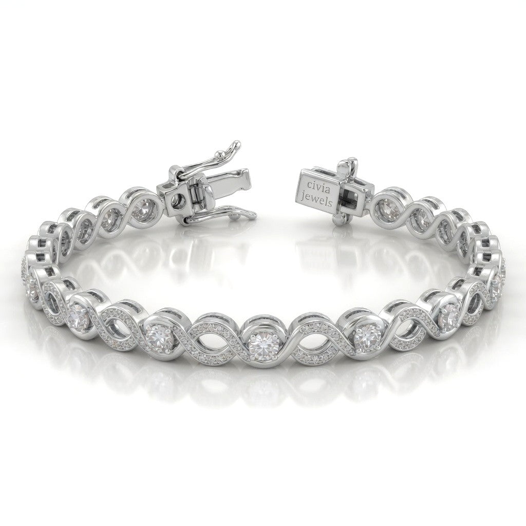 White Gold Infynora Diamond Tennis Bracelet With Infinity Link Design And Box Clasp Closure