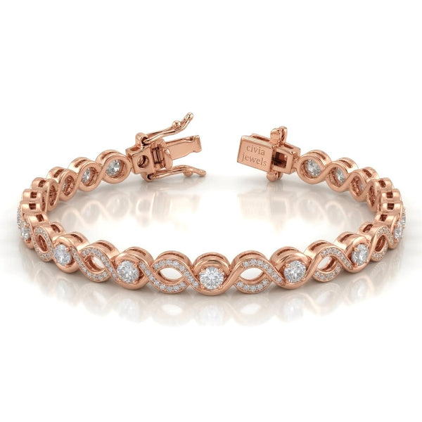 Rose Gold Infynora Diamond Tennis Bracelet With Infinity Link Design And Box Clasp Closure