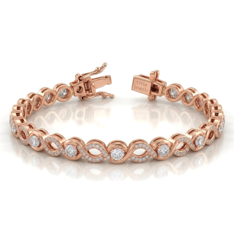 Rose Gold Infynora Diamond Tennis Bracelet With Infinity Link Design And Box Clasp Closure