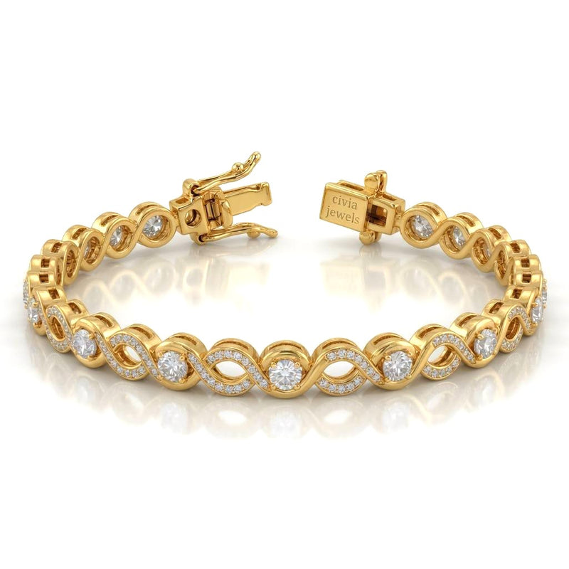 Yellow Gold Infynora Diamond Tennis Bracelet With Infinity Link Design And Box Clasp Closure