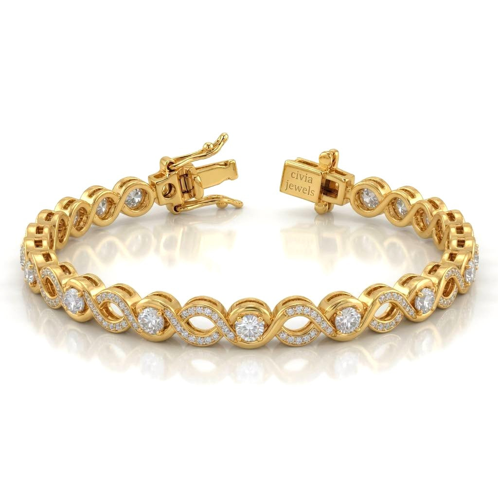 Yellow Gold Infynora Diamond Tennis Bracelet With Infinity Link Design And Box Clasp Closure