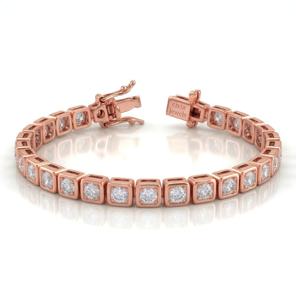Rose Gold Veltrona Diamond Tennis Bracelet With Square Bezel Link Design And Box Clasp Closure