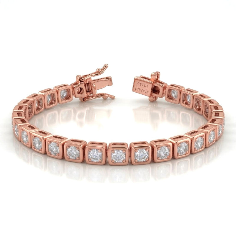 Rose Gold Veltrona Diamond Tennis Bracelet With Square Bezel Link Design And Box Clasp Closure