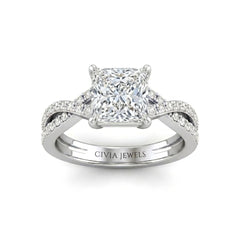 White Gold Princess Diamond Engagement Ring With Twisted Pavé Band And Four Prong Solitaire Setting