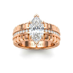 Rose Gold Marquise Diamond Engagement Ring With Ribbed Multirow Band