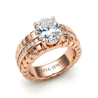 Rose Gold Oval Diamond Engagement Ring With Ribbed Multirow Band