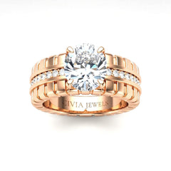 Rose Gold Oval Diamond Engagement Ring With Ribbed Multirow Band