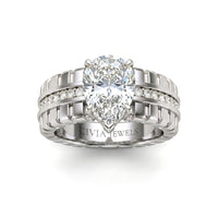 White Gold Pear Diamond Engagement Ring With Ribbed Multirow Band