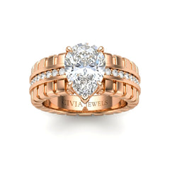 Rose Gold Pear Diamond Engagement Ring With Ribbed Multirow Band