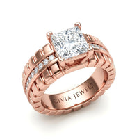 Rose Gold Princess Diamond Engagement Ring With Ribbed Multirow Band