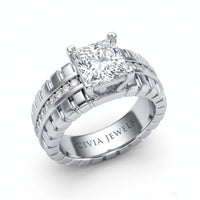 White Gold Princess Diamond Engagement Ring With Ribbed Multirow Band