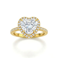 Yellow Gold Heart Diamond Halo Engagement Ring With Pavé Band Design