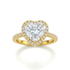 Yellow Gold Heart Diamond Halo Engagement Ring With Pavé Band Design