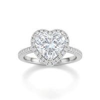 White Gold Heart Diamond Halo Engagement Ring With Pavé Band Design