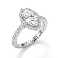 White Gold Marquise Diamond Halo Engagement Ring With Pavé Band Design