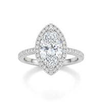 White Gold Marquise Diamond Halo Engagement Ring With Pavé Band Design