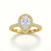 Yellow Gold Pear Diamond Halo Engagement Ring With Pavé Band Design