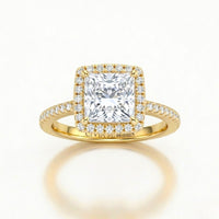 Yellow Gold Princess Diamond Halo Engagement Ring With Pavé Band Design