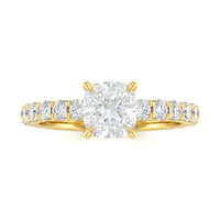 Yellow Gold Cushion Diamond Engagement Ring With Pavé Band Design