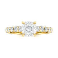 Yellow Gold Cushion Diamond Engagement Ring With Pavé Band Design