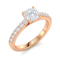 Rose Gold Cushion Diamond Engagement Ring With Pavé Band Design