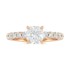 Rose Gold Cushion Diamond Engagement Ring With Pavé Band Design