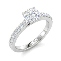 Silver Cushion Diamond Engagement Ring With Pavé Band Design