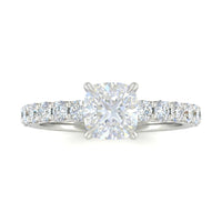 White Gold Cushion Diamond Engagement Ring With Pavé Band Design