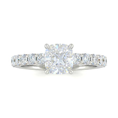 White Gold Cushion Diamond Engagement Ring With Pavé Band Design
